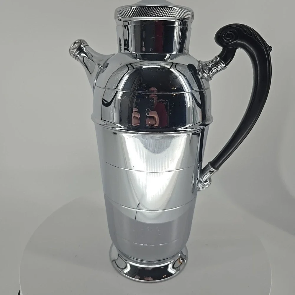 Vintage Farber Bros Krome Kraft Art Deco Chrome Cocktail‎ Shaker Bakelite Handle